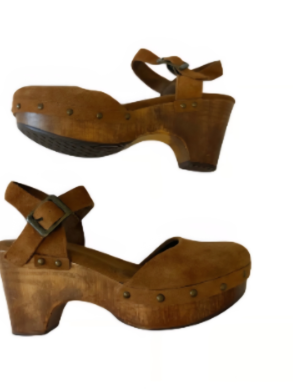 House of Harlow 1960 Tan Suede Studded Wooden Clogs Size 8.5